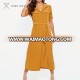 yellow chiffon long short sleeve midi shirt dress