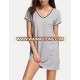 Women apparel simple design V-neck short sleeve casual t-shirt dress SY1614